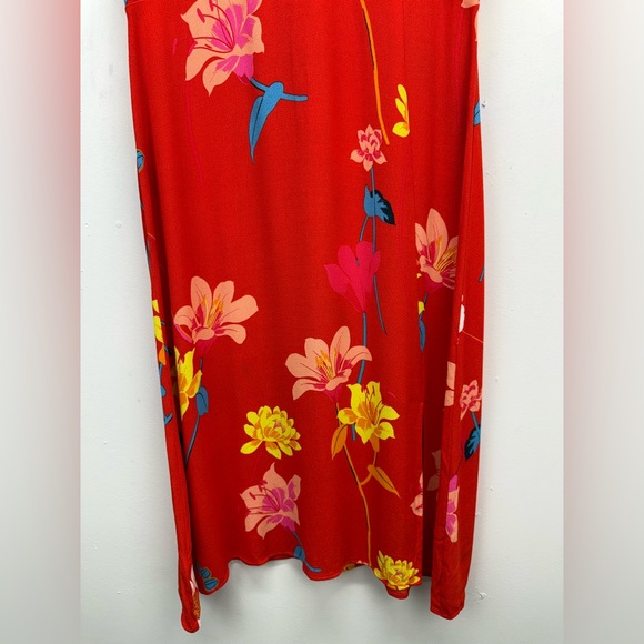 Loft size 10 Women’s Red Floral Lily Cap Sleeve Side Slit Midi Dress - Picture 4 of 9